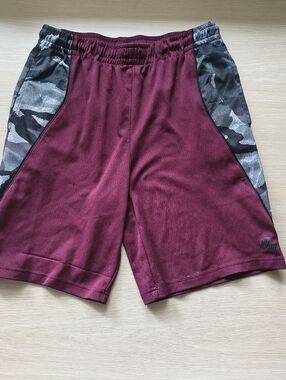 Youth Maroon Athletic Shorts with Camouflage Panels Cool Fire